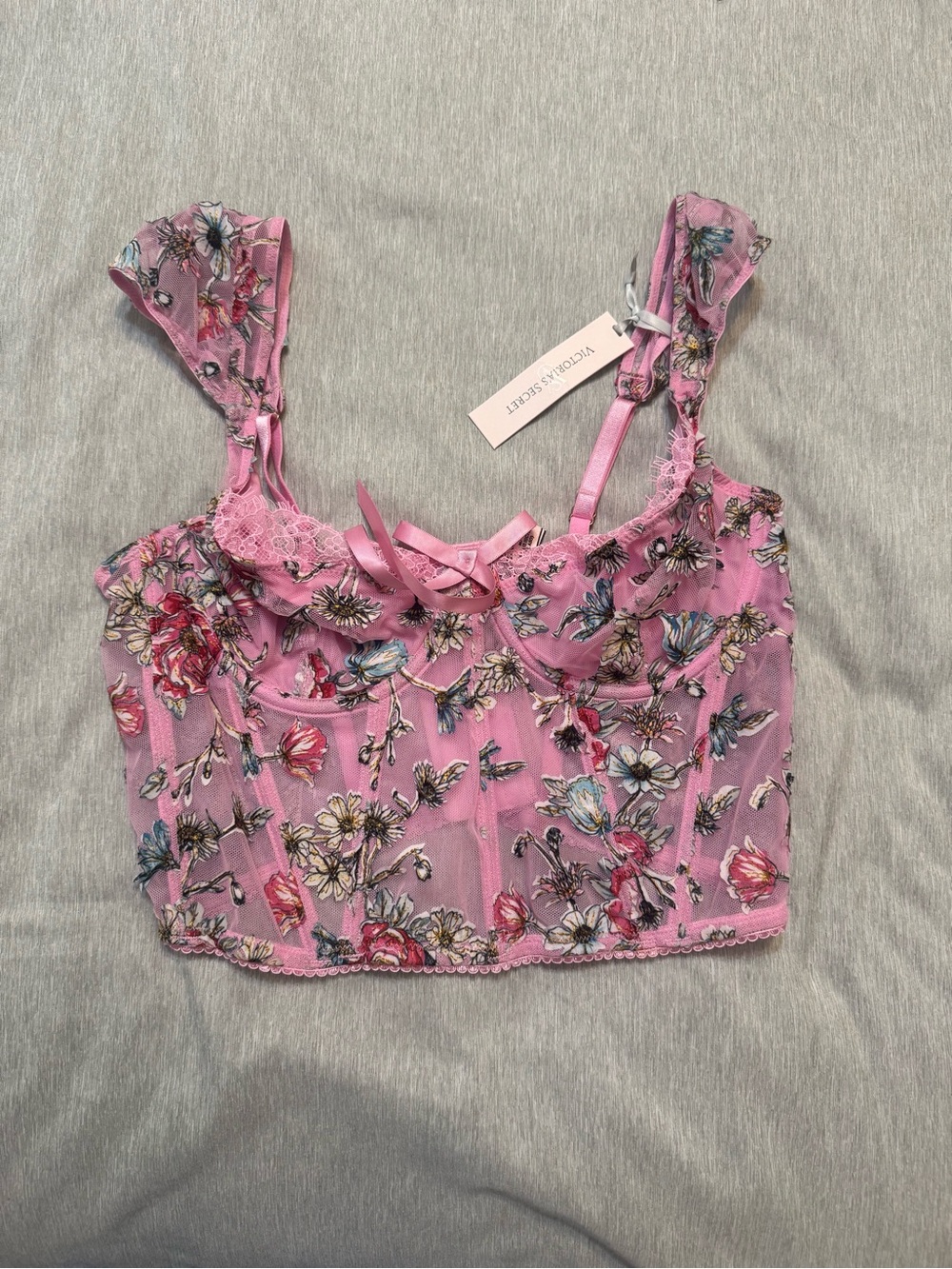 Victoria Secret Pink Floral Lace Bustier Crop Top